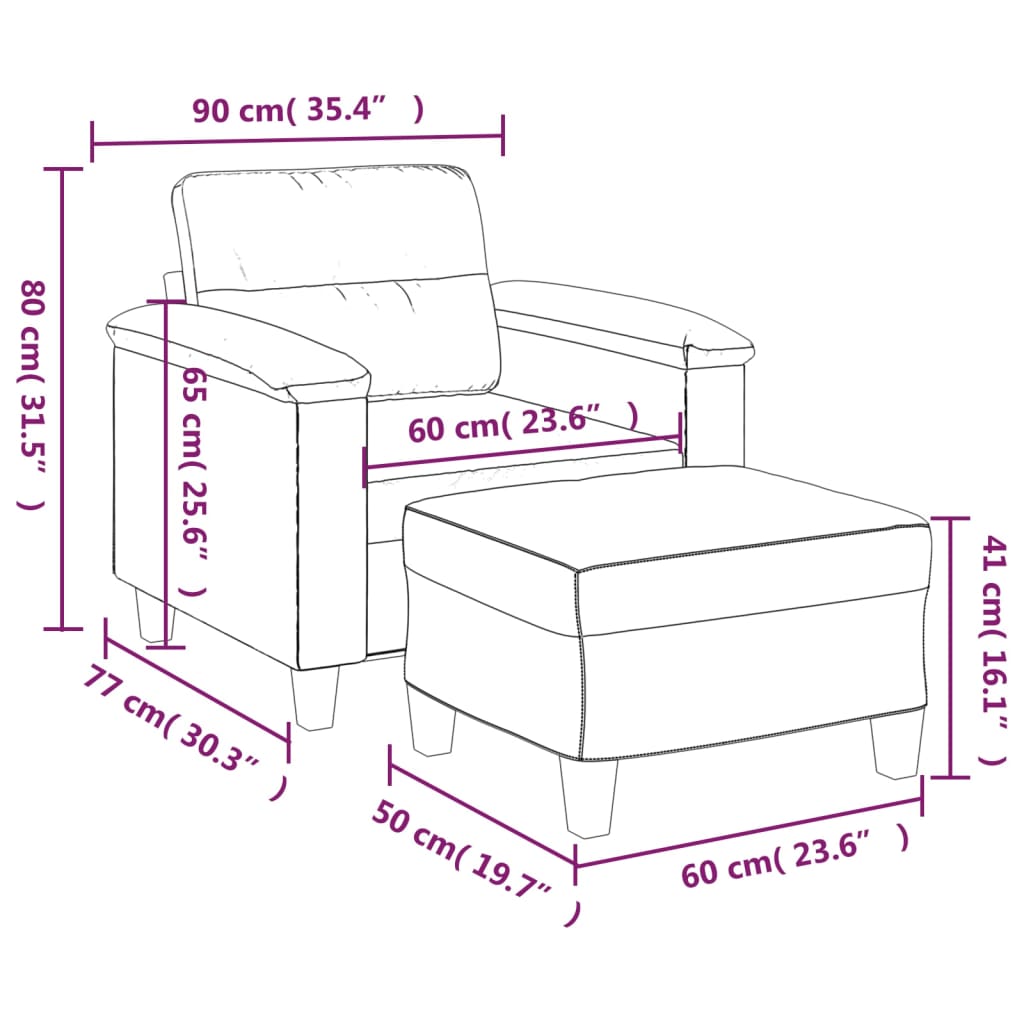 Fauteuil met voetenbank 60 cm microvezelstof lichtgrijs