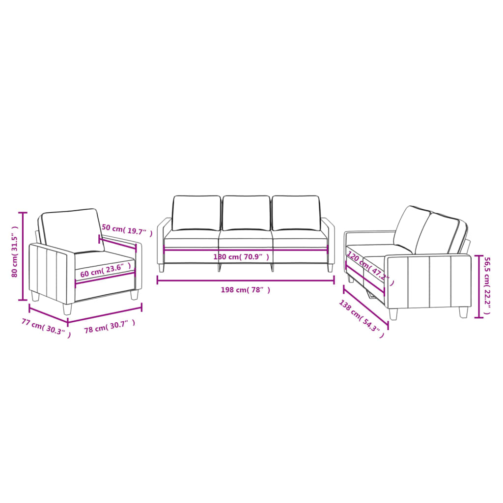 3-delige Loungeset met kussens stof