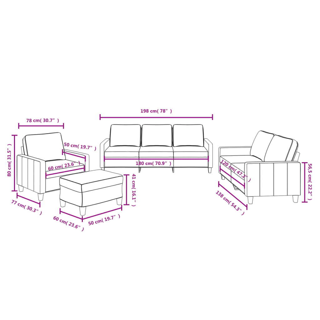 3-delige Loungeset met kussens stof