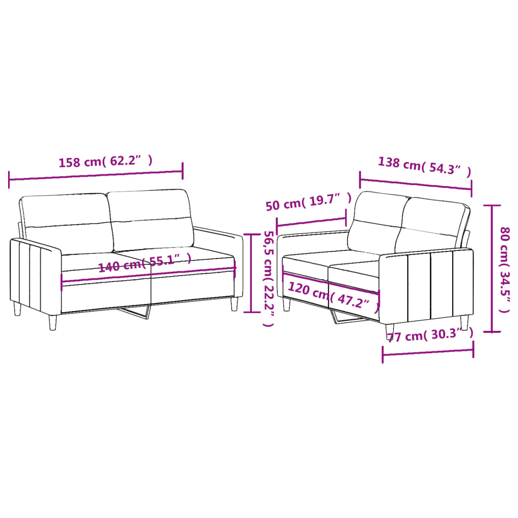 2-delige Loungeset met kussens stof