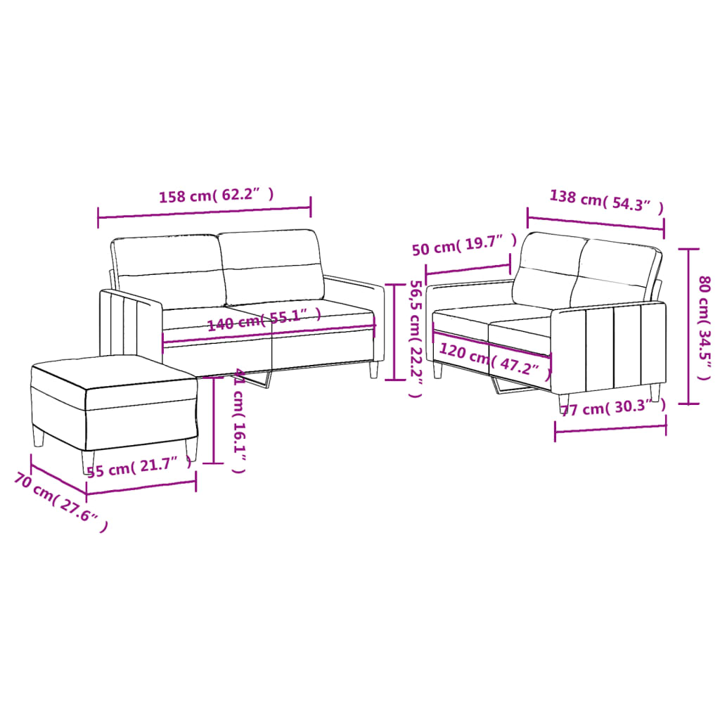 2-delige Loungeset met kussens stof