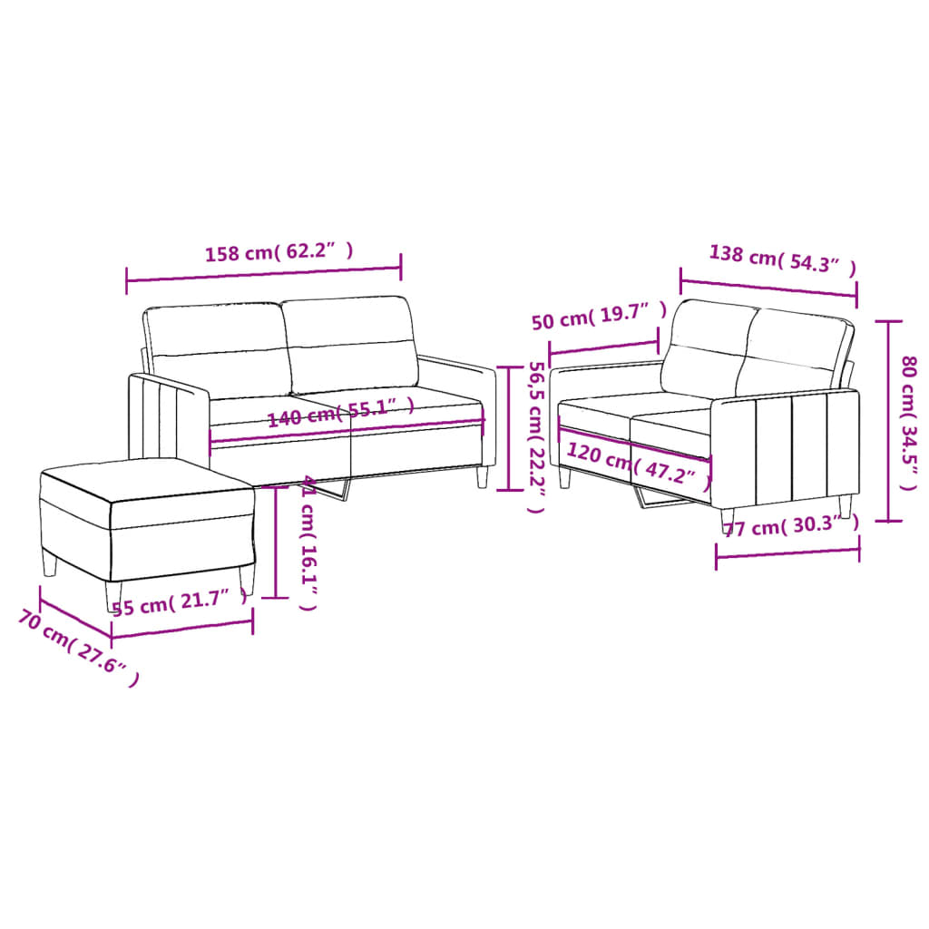 2-delige Loungeset met kussens stof