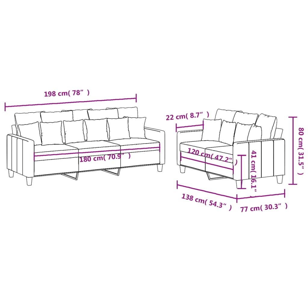 2-delige loungeset met kussens stof