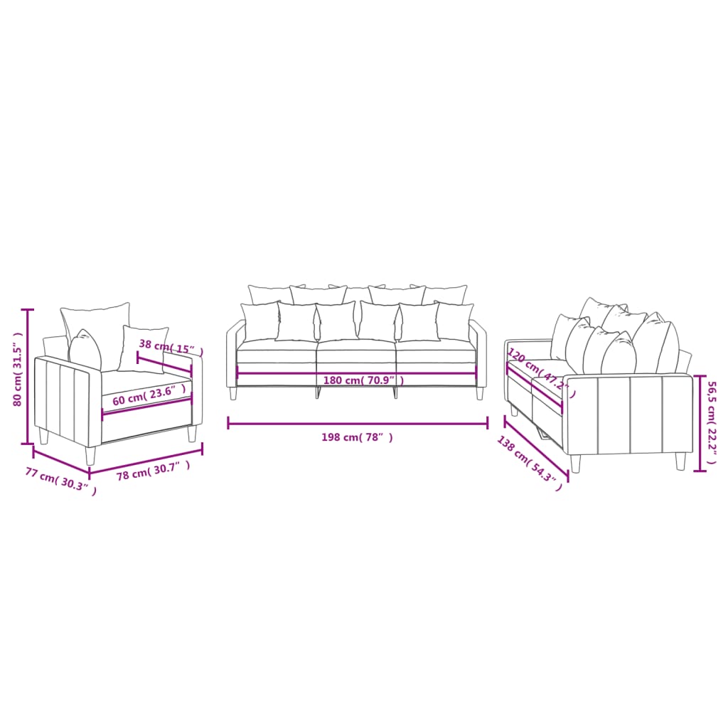 3-delige Loungeset met kussens fluweel