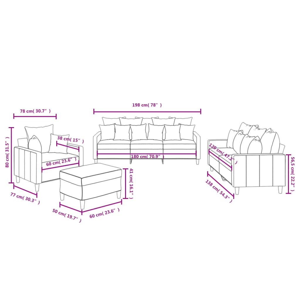 3-delige Loungeset met kussens fluweel