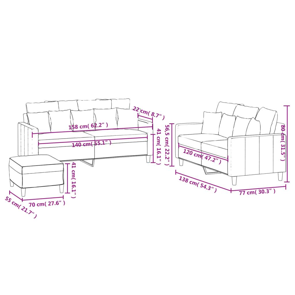 3-delige Loungeset met kussens fluweel