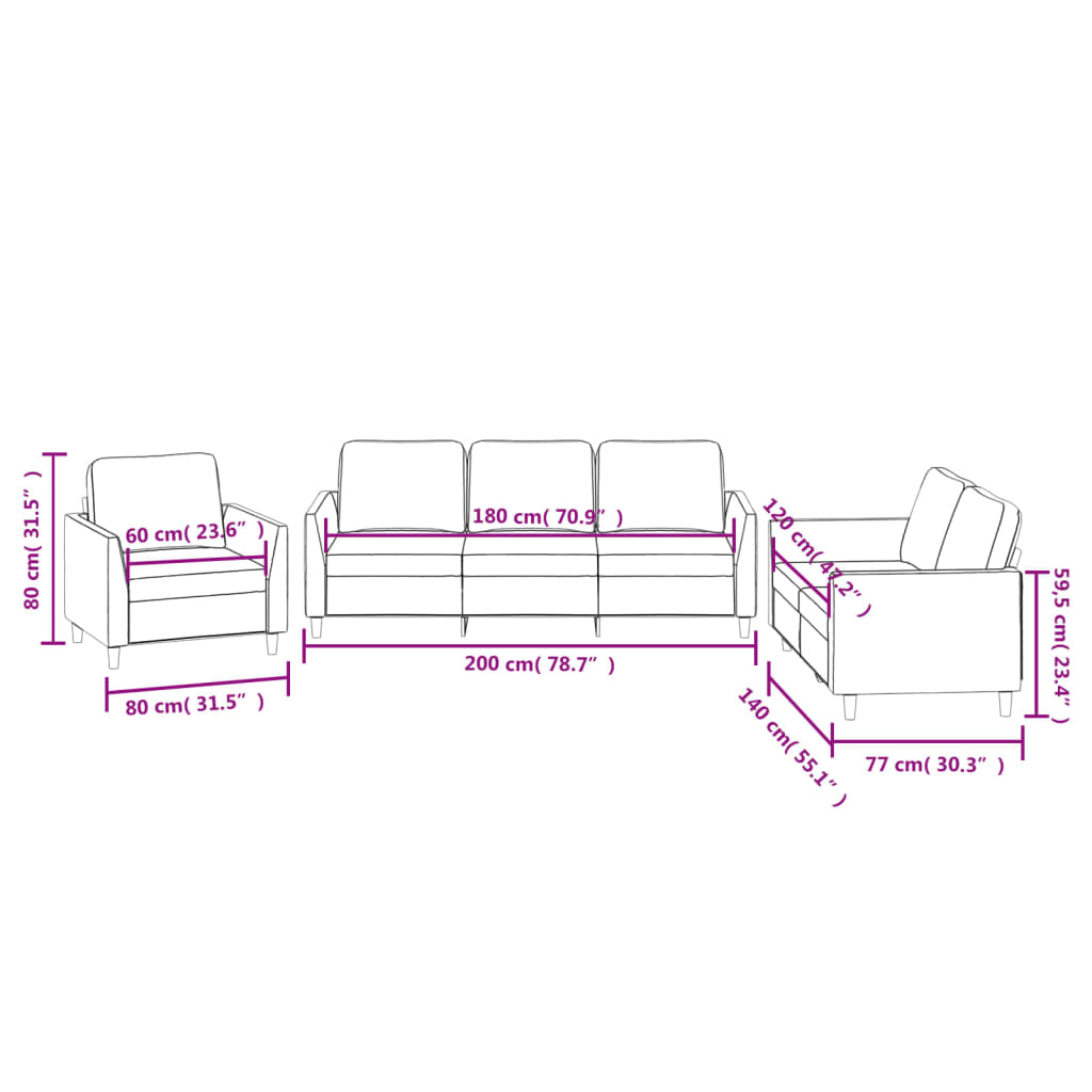 3-delige Loungeset met kussens kunstleer zwart