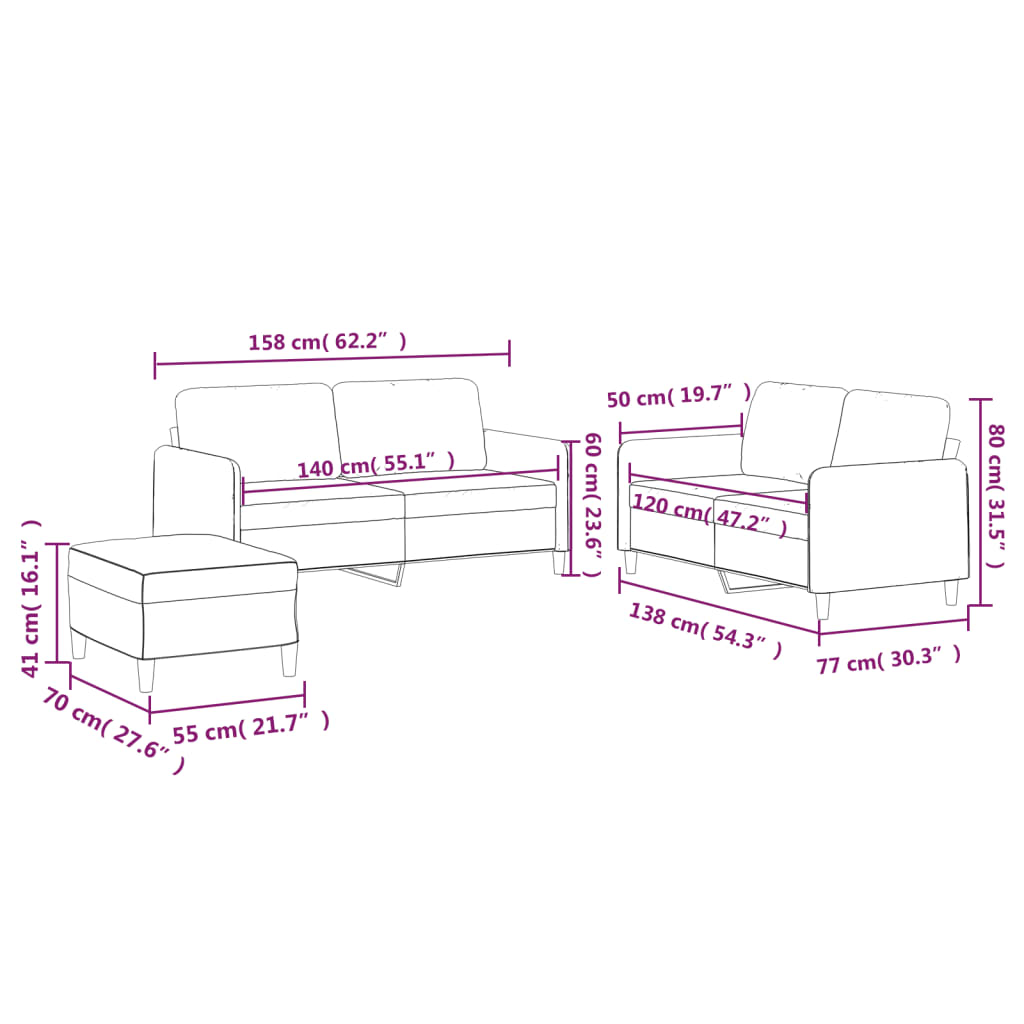 2-delige Loungeset met kussens stof