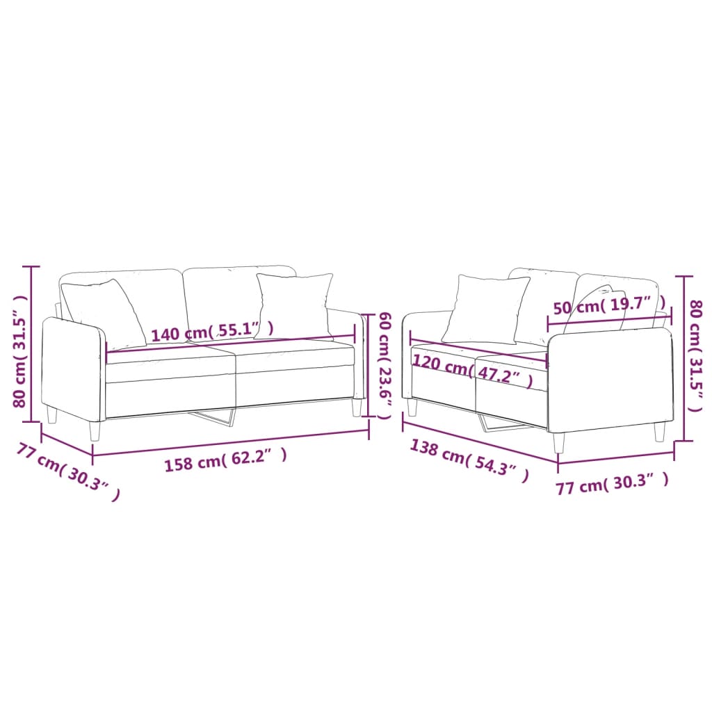 2-delige Loungeset met kussens stof