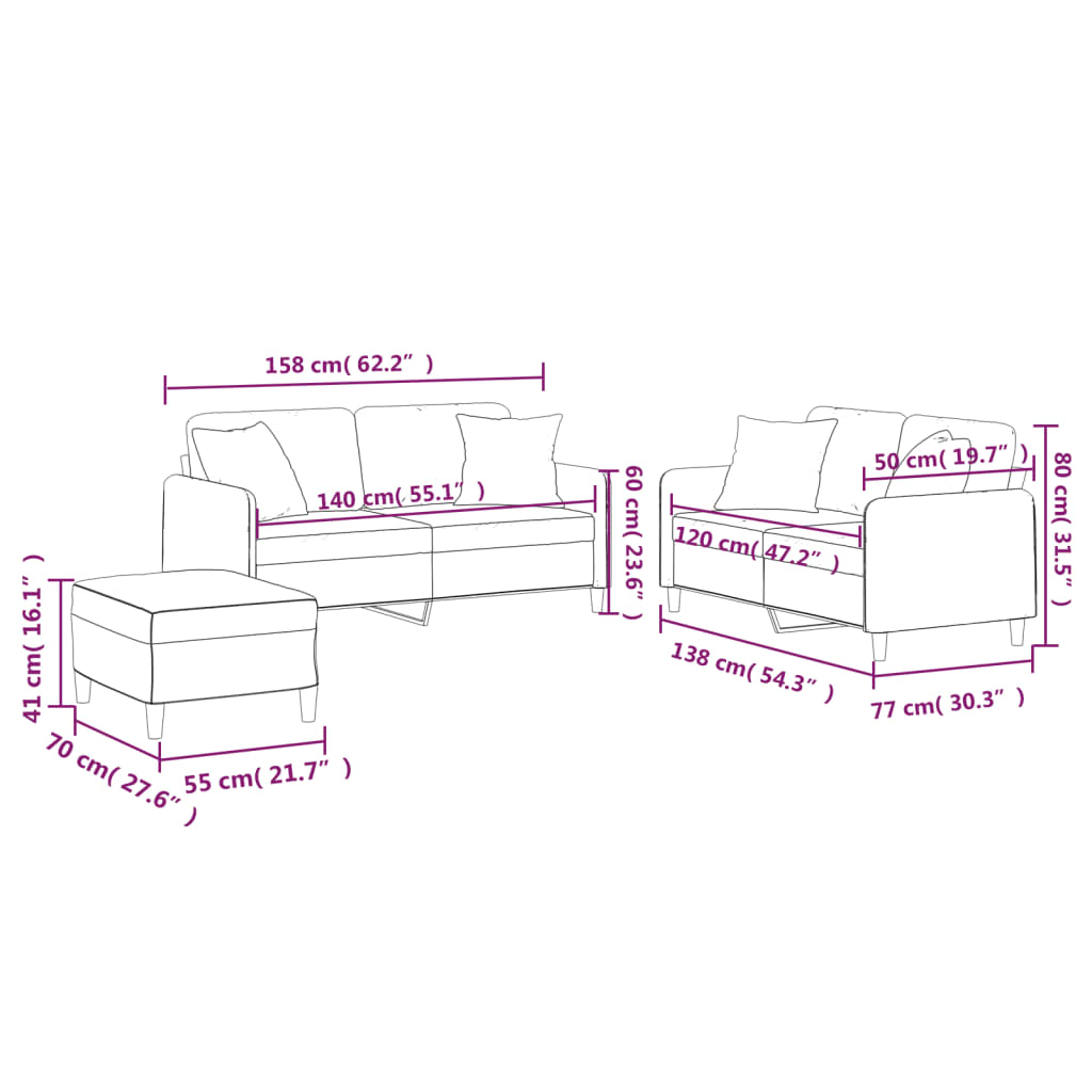 2-delige Loungeset met kussens stof