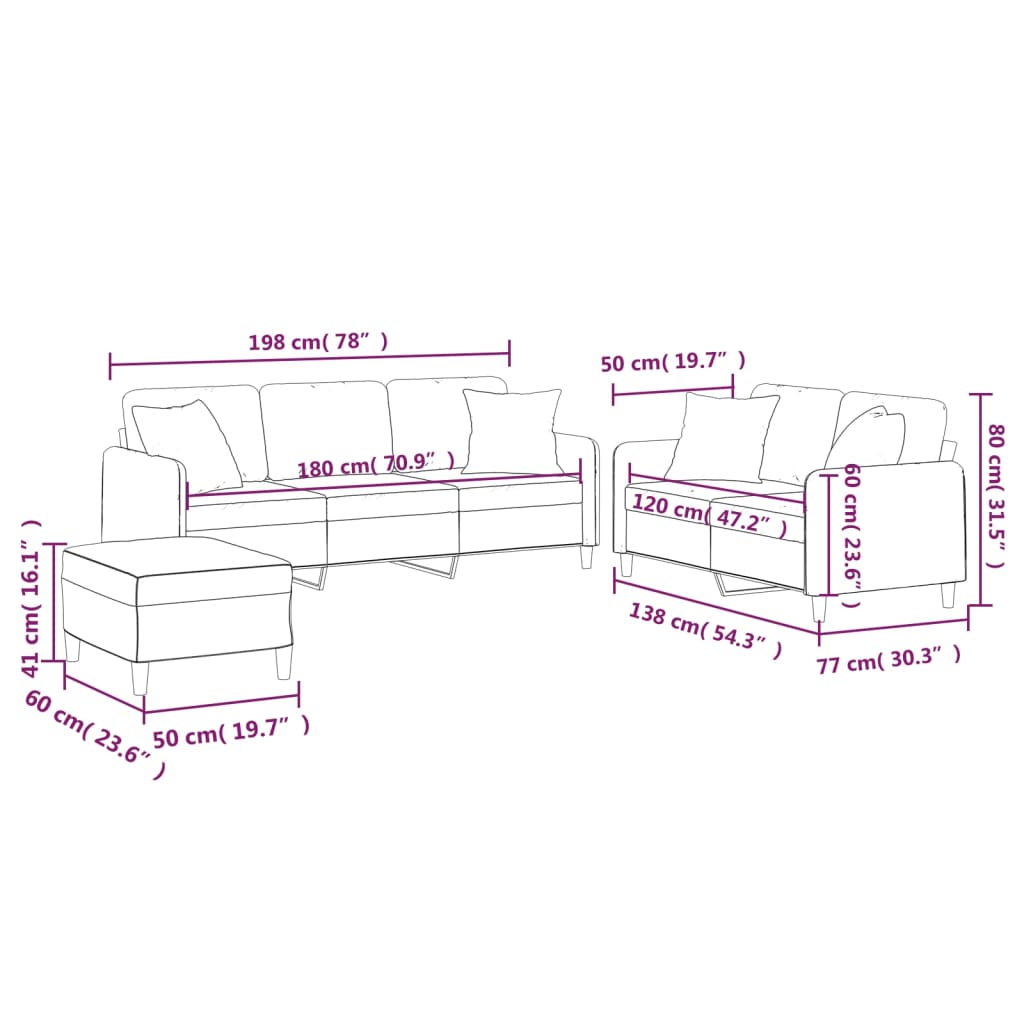 2-delige Loungeset met kussens stof bruin