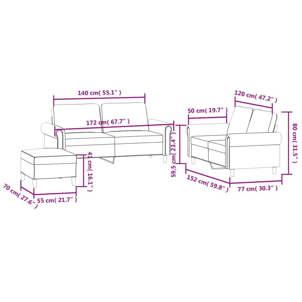 3-delige Loungeset met kussens fluweel