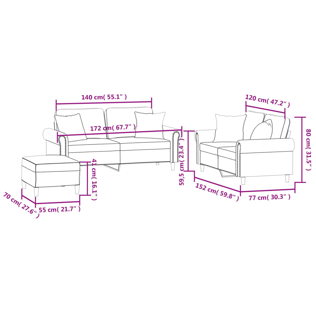 3-delige Loungeset met kussens fluweel