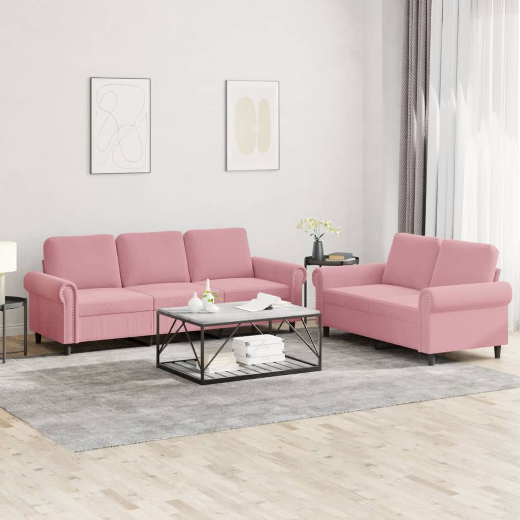 2-delige Loungeset met kussens fluweel roze