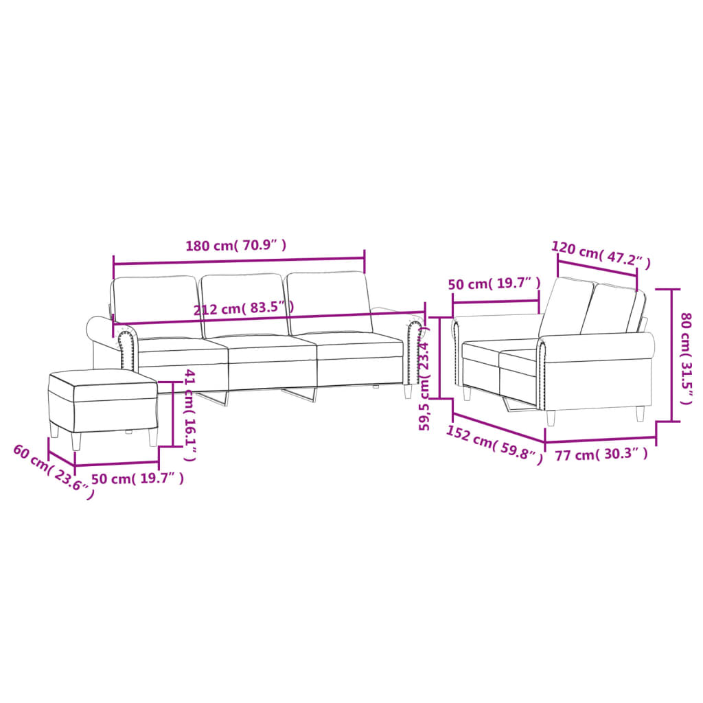 3-delige Loungeset met kussens fluweel