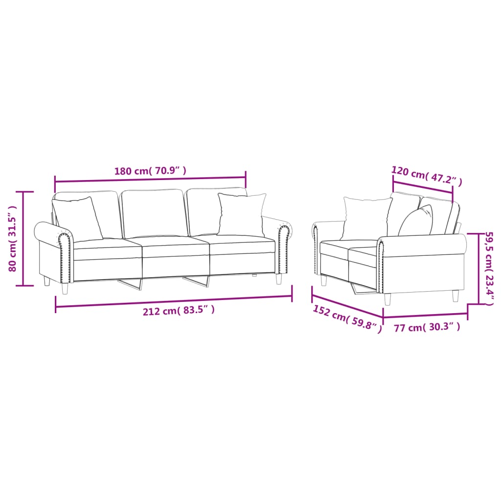 3-delige Loungeset met kussens fluweel