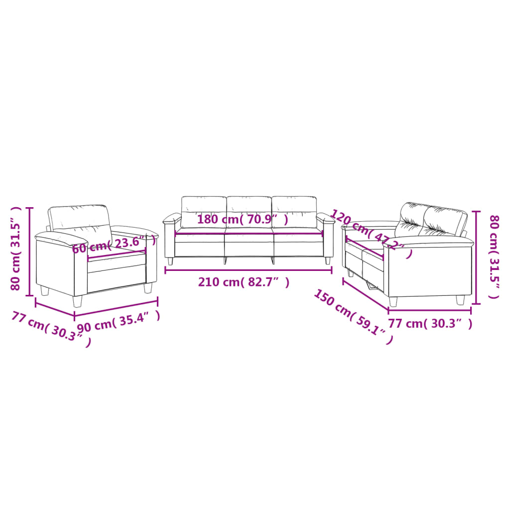 3-delige Loungeset met kussens microvezelstof