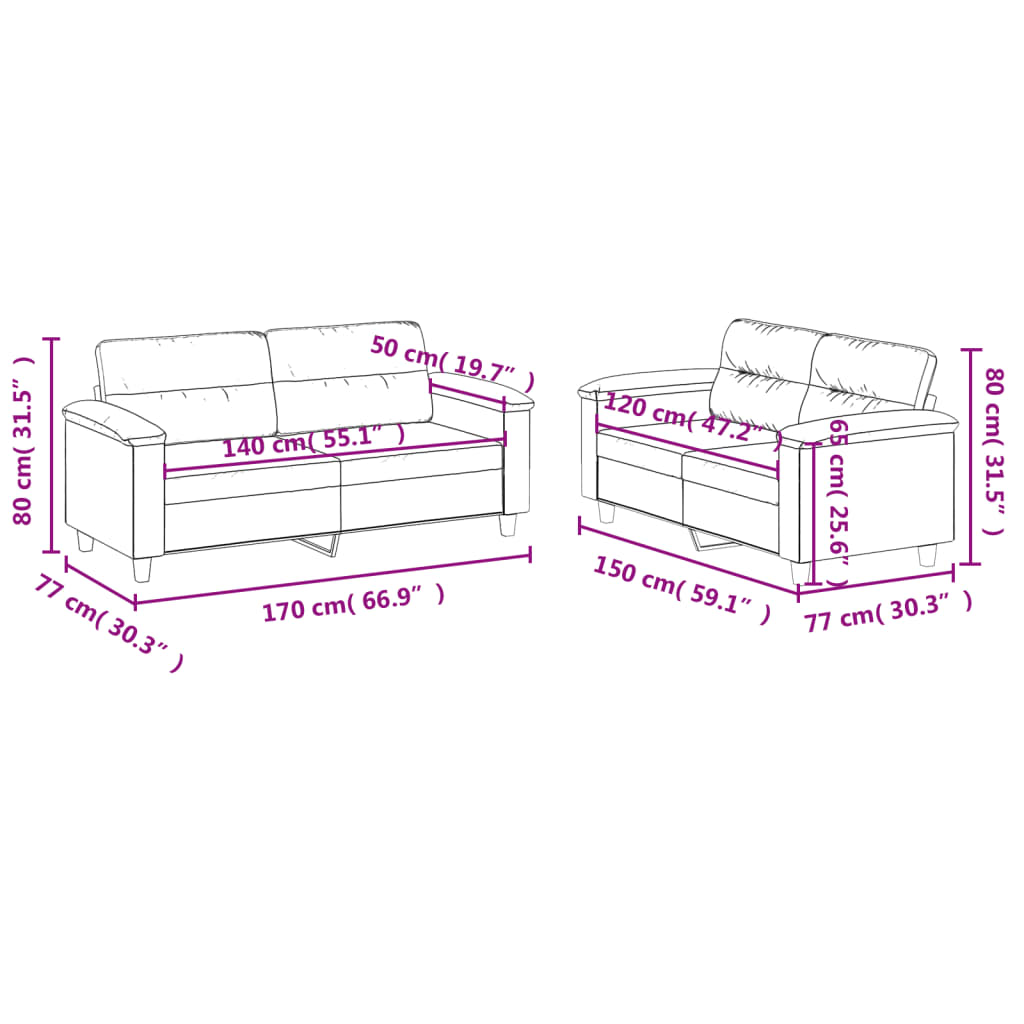 2-delige Loungeset met kussens microvezelstof taupe