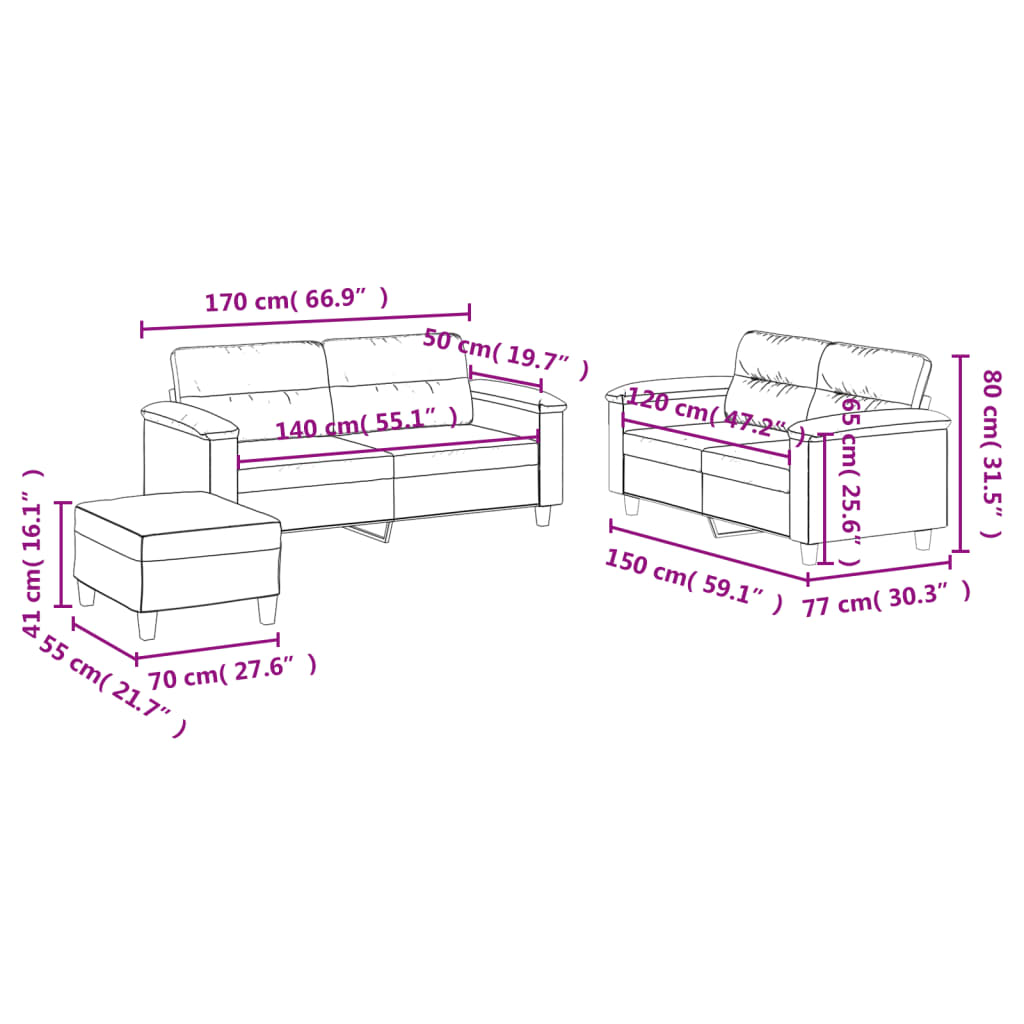 2-delige Loungeset met kussens microvezelstof taupe