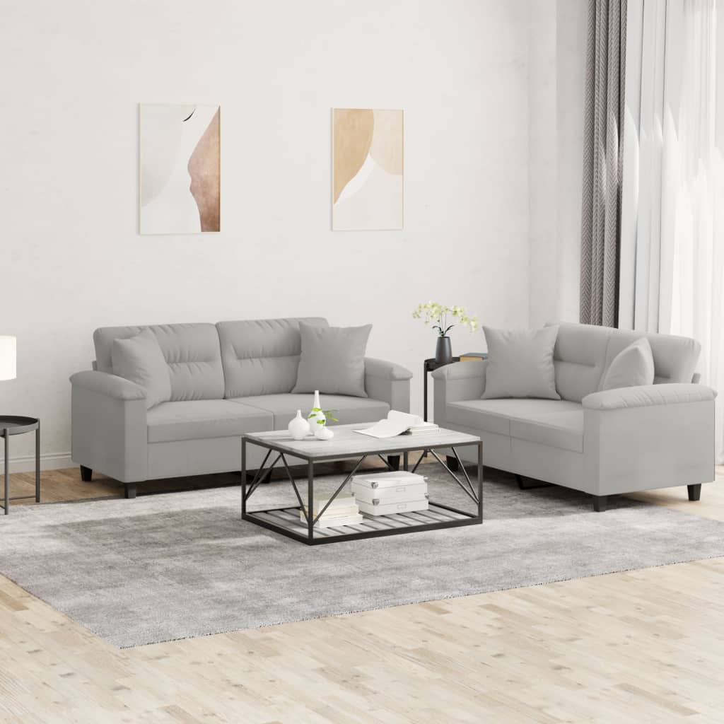 2-delige Loungeset met kussens microvezelstof taupe