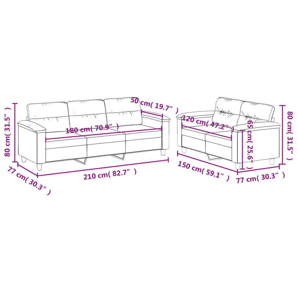 3-delige Loungeset met kussens microvezelstof lichtgrijs