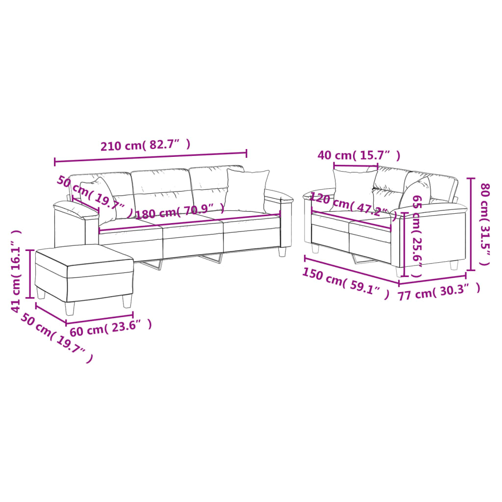 2-delige Loungeset met kussens microvezelstof