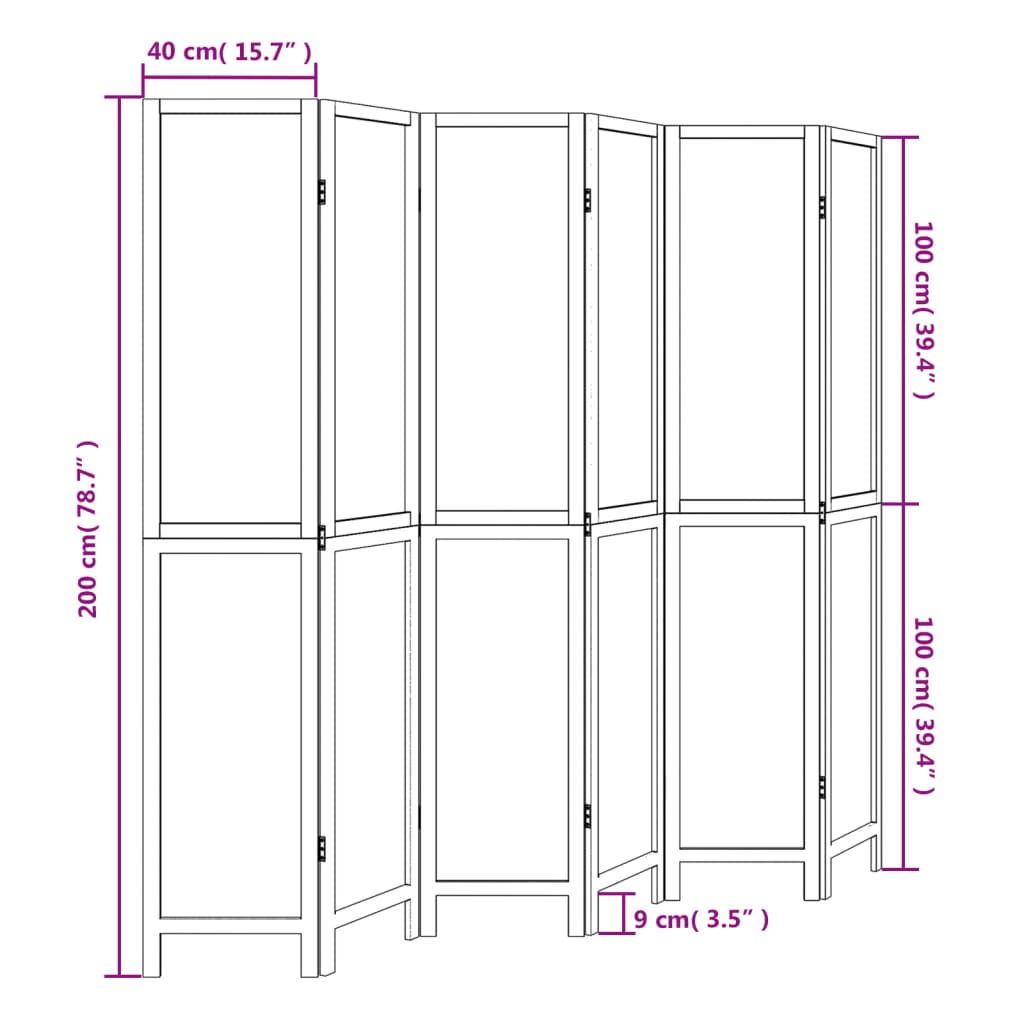 Kamerscherm met 5 panelen massief paulowniahout wit