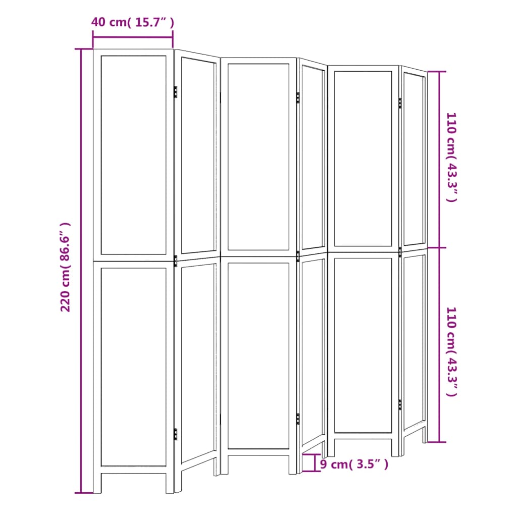 Kamerscherm met 5 panelen massief paulowniahout wit