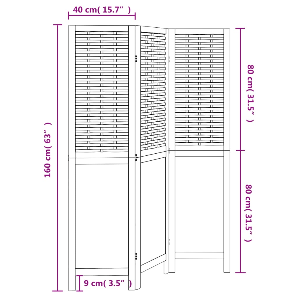 Kamerscherm met 6 panelen massief paulowniahout donkerbruin