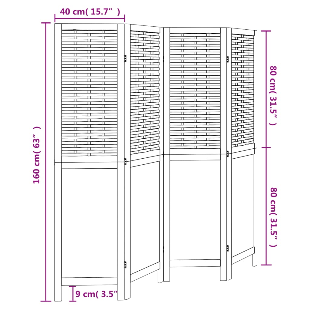 Kamerscherm met 6 panelen massief paulowniahout donkerbruin