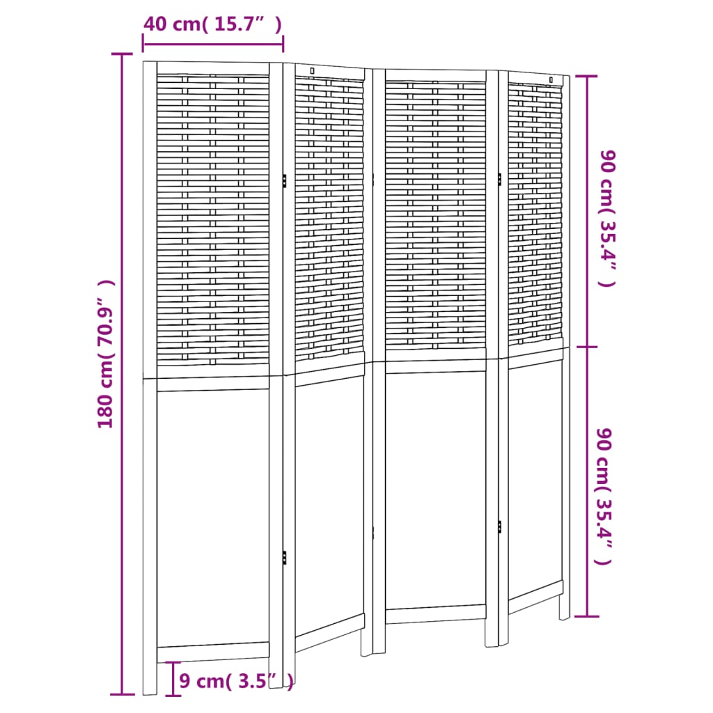 Kamerscherm met 6 panelen massief paulowniahout donkerbruin