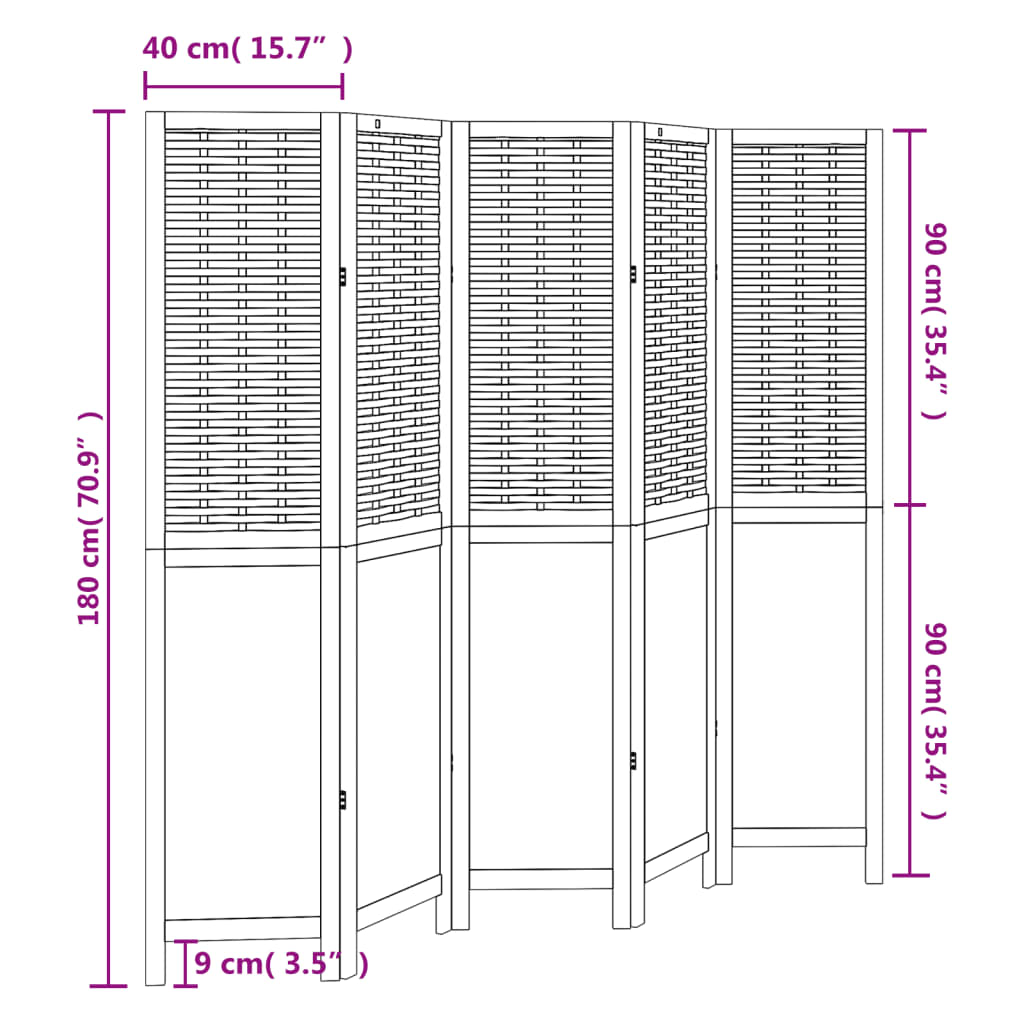 Kamerscherm met 6 panelen massief paulowniahout donkerbruin