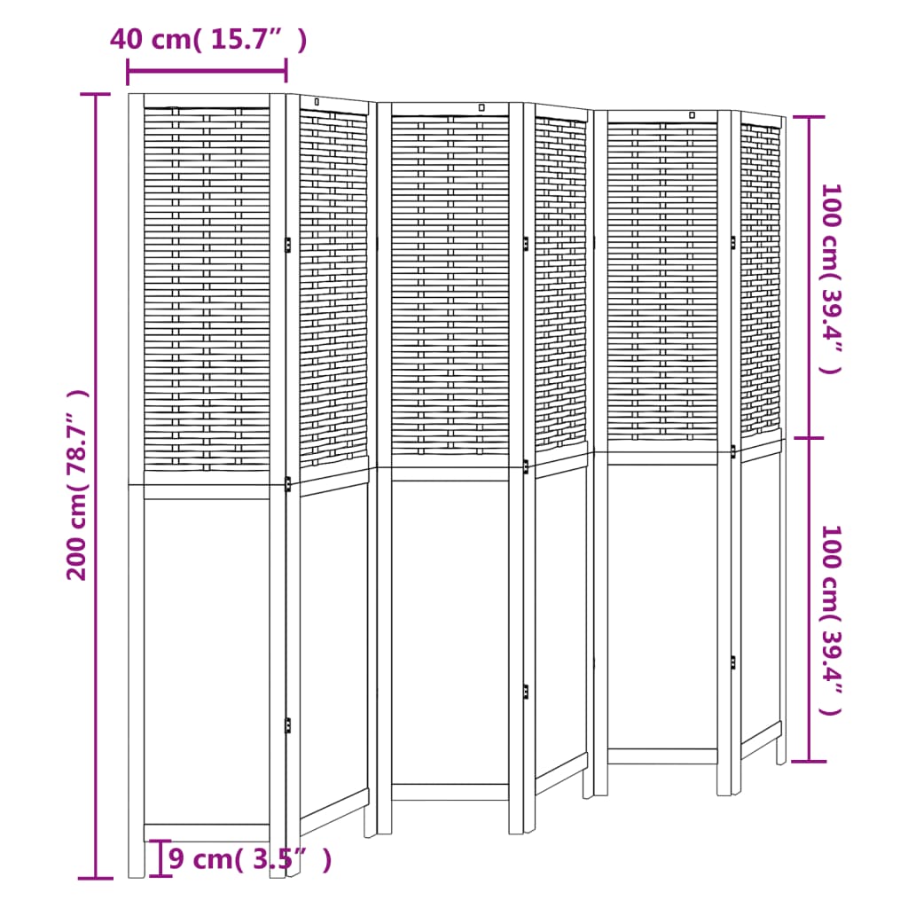 Kamerscherm met 6 panelen massief paulowniahout donkerbruin