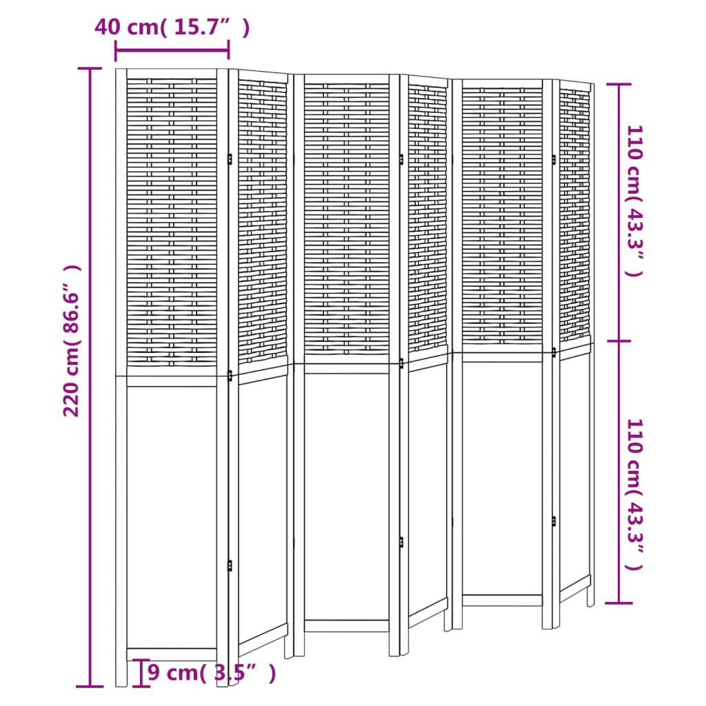 Kamerscherm met 6 panelen massief paulowniahout donkerbruin