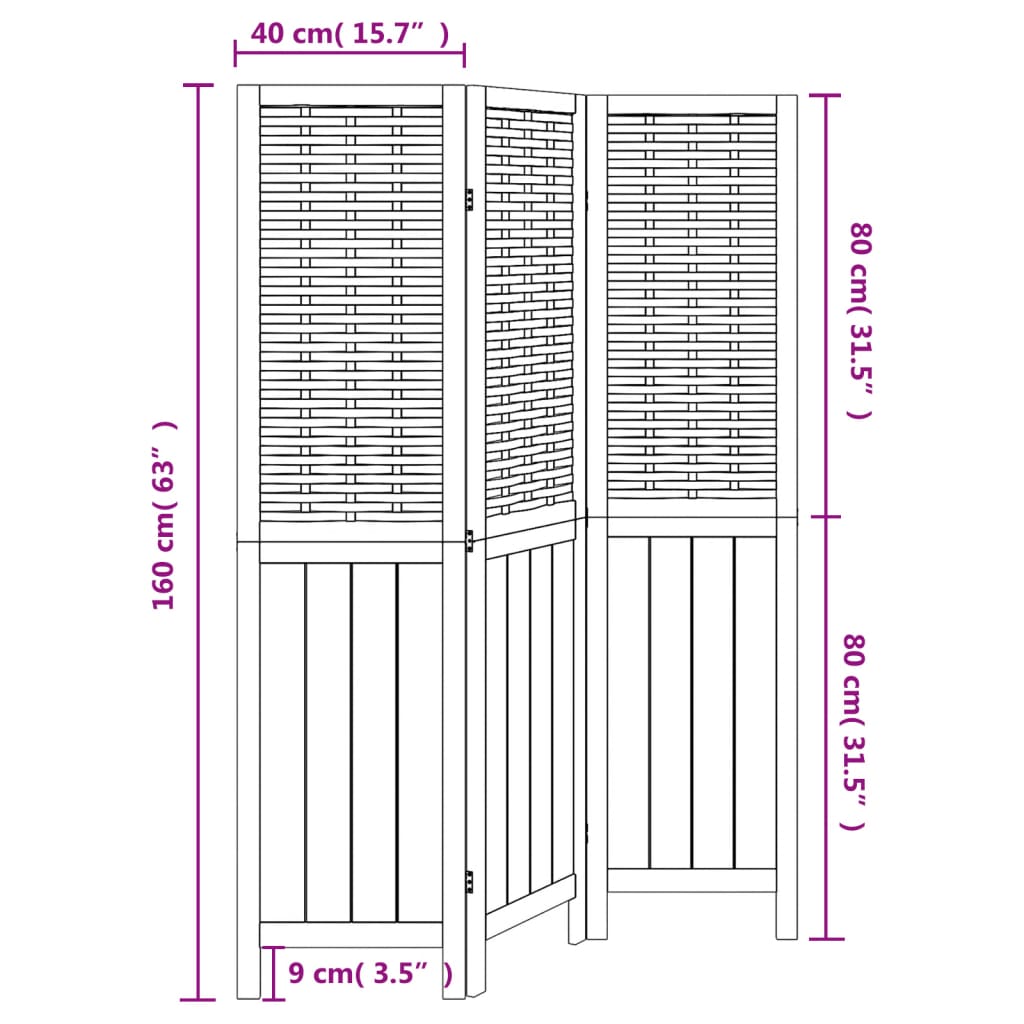 Kamerscherm met 4 panelen massief paulowniahout wit