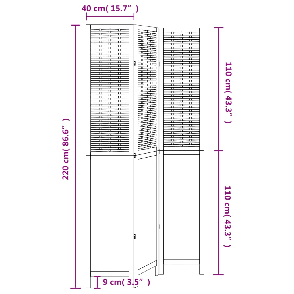 Kamerscherm met 4 panelen massief paulowniahout wit