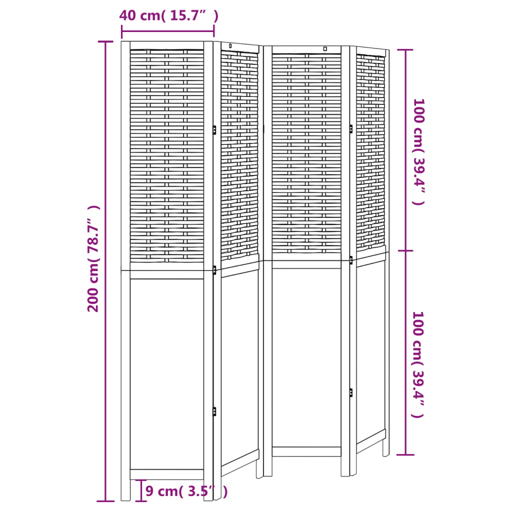 Kamerscherm met 4 panelen massief paulowniahout wit