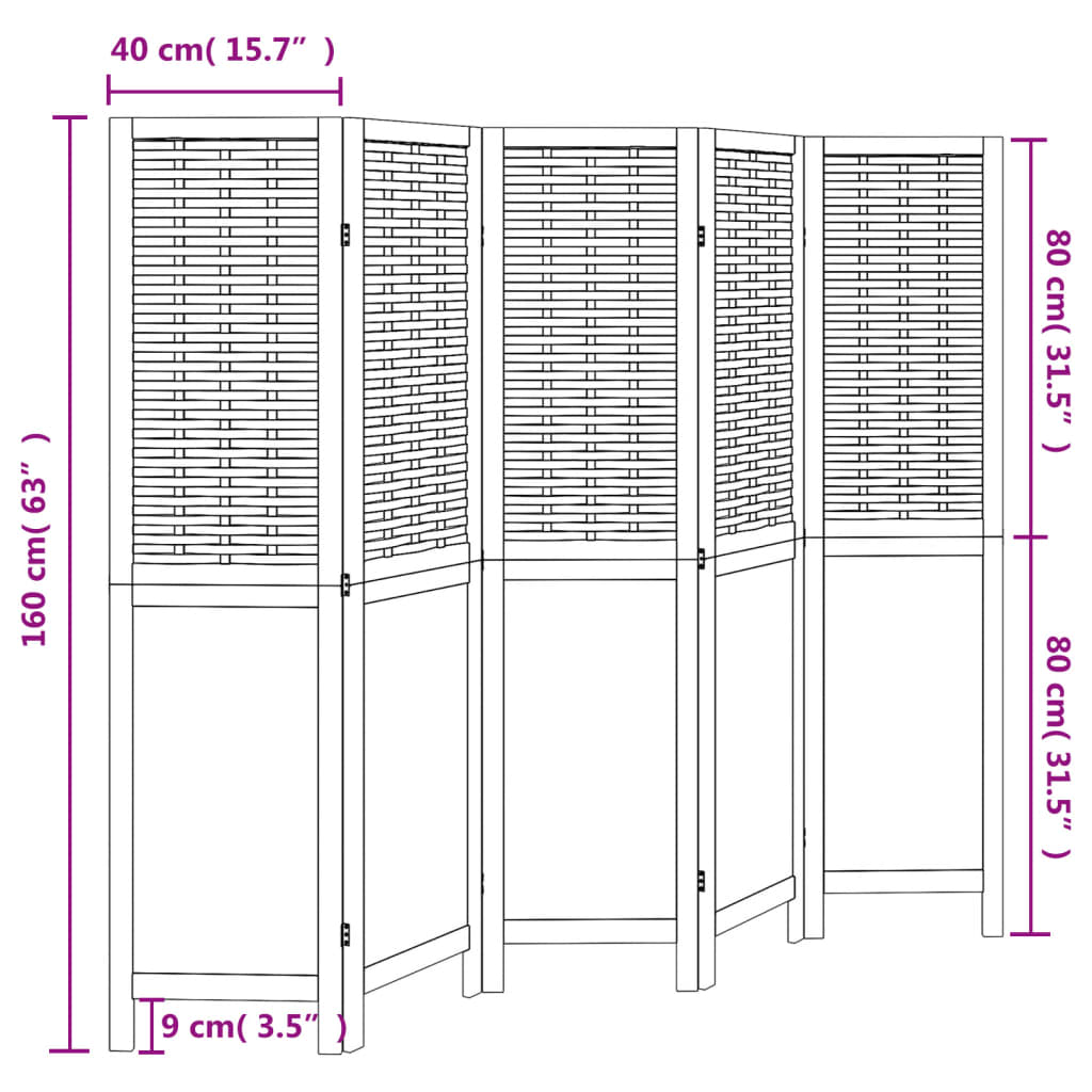 Kamerscherm met 4 panelen massief paulowniahout wit