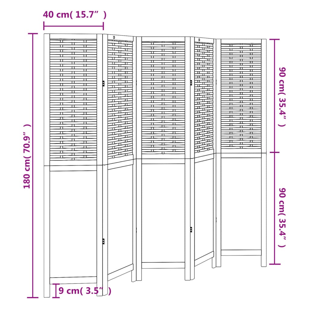 Kamerscherm met 4 panelen massief paulowniahout wit