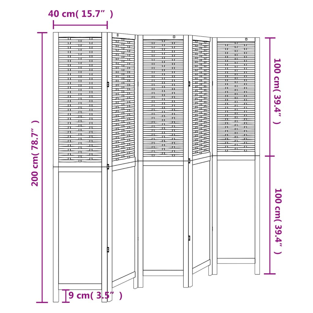 Kamerscherm met 4 panelen massief paulowniahout wit