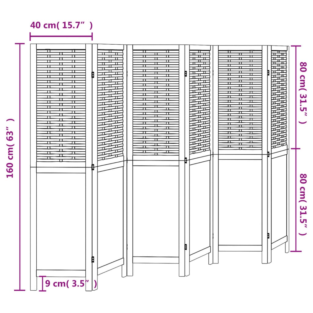 Kamerscherm met 4 panelen massief paulowniahout wit