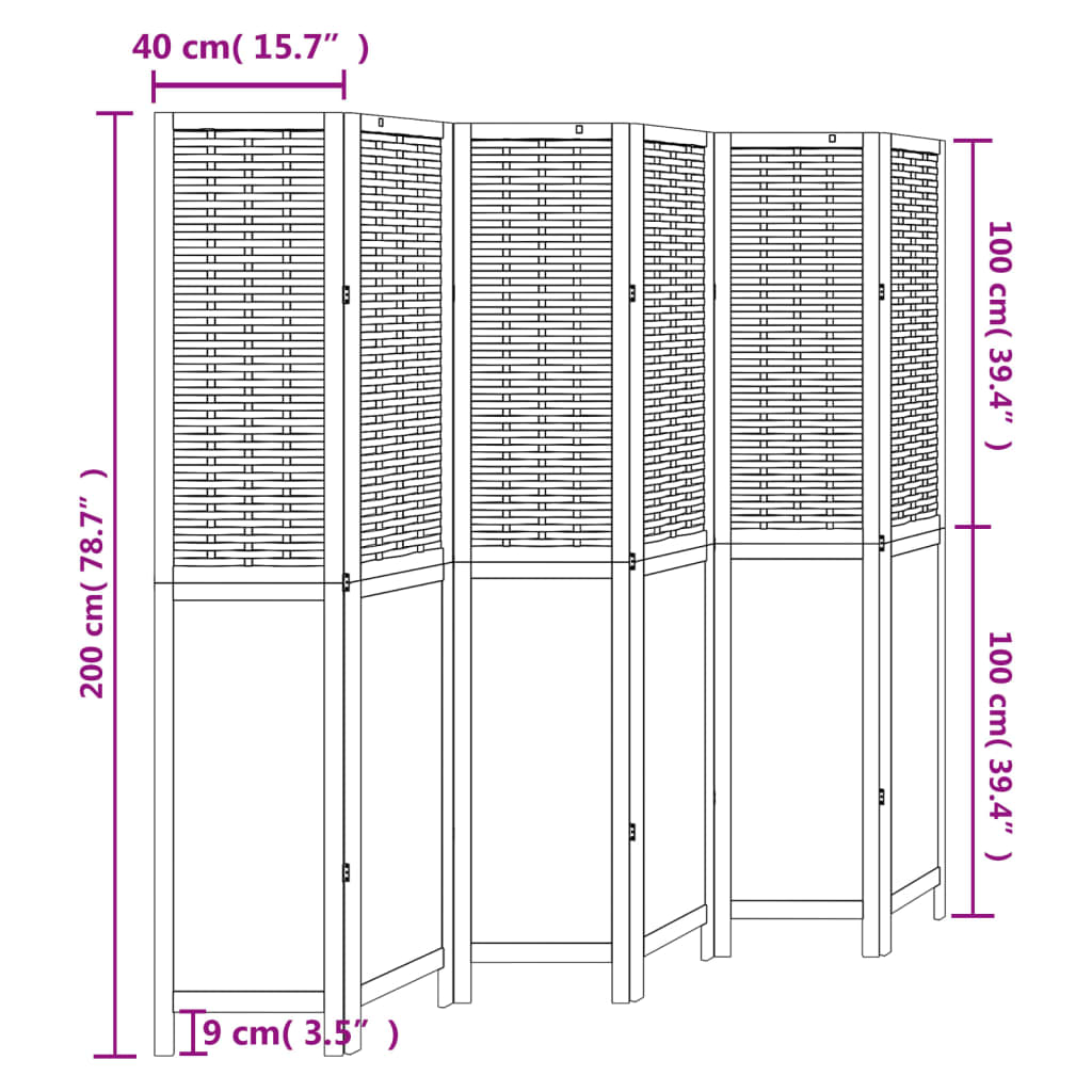 Kamerscherm met 4 panelen massief paulowniahout wit