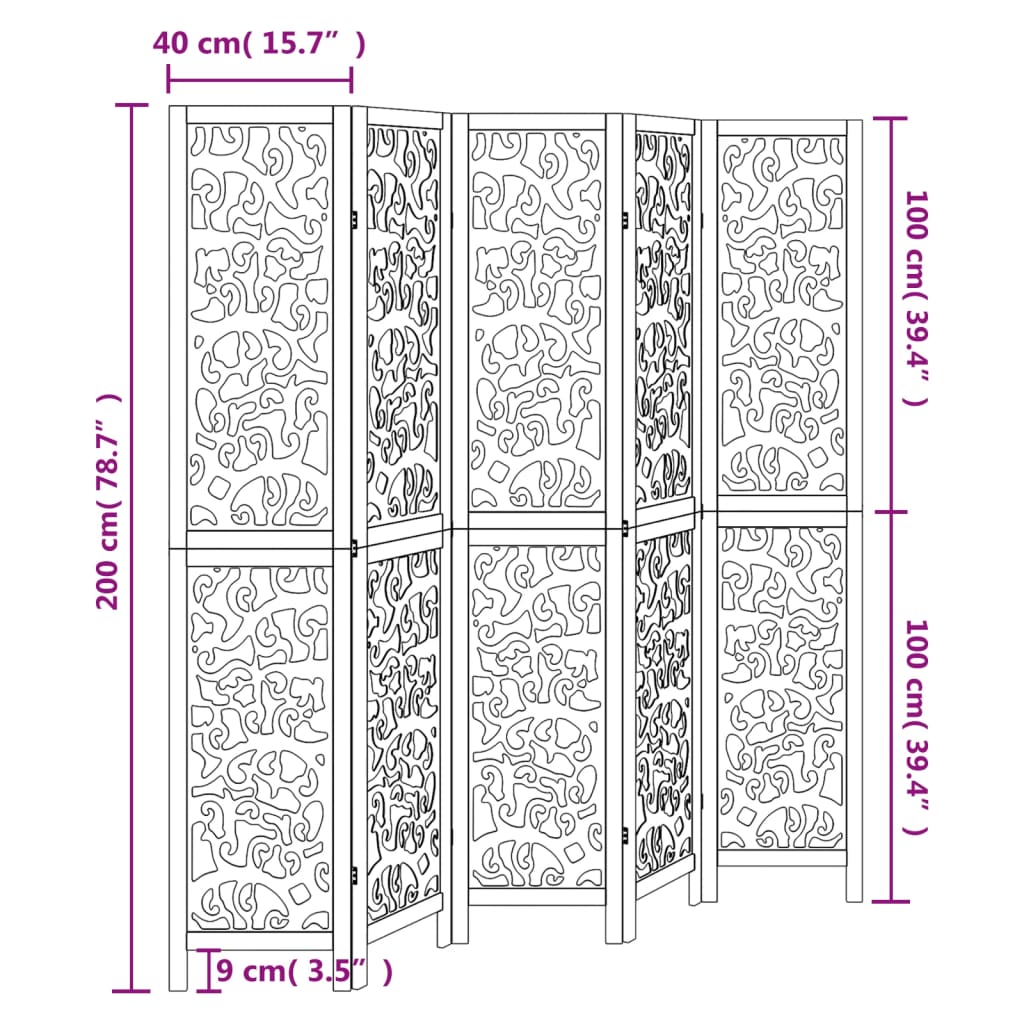 Kamerscherm met 4 panelen massief paulowniahout wit