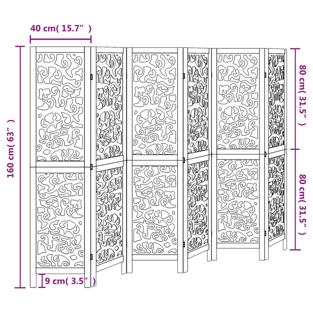 Kamerscherm met 4 panelen massief paulowniahout wit