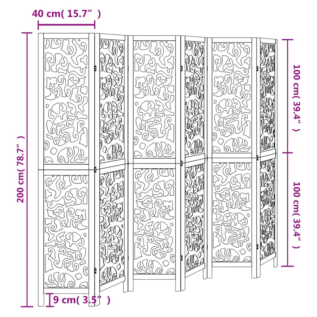 Kamerscherm met 4 panelen massief paulowniahout wit