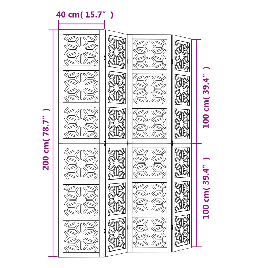 Kamerscherm met 5 panelen massief paulowniahout bruin en zwart