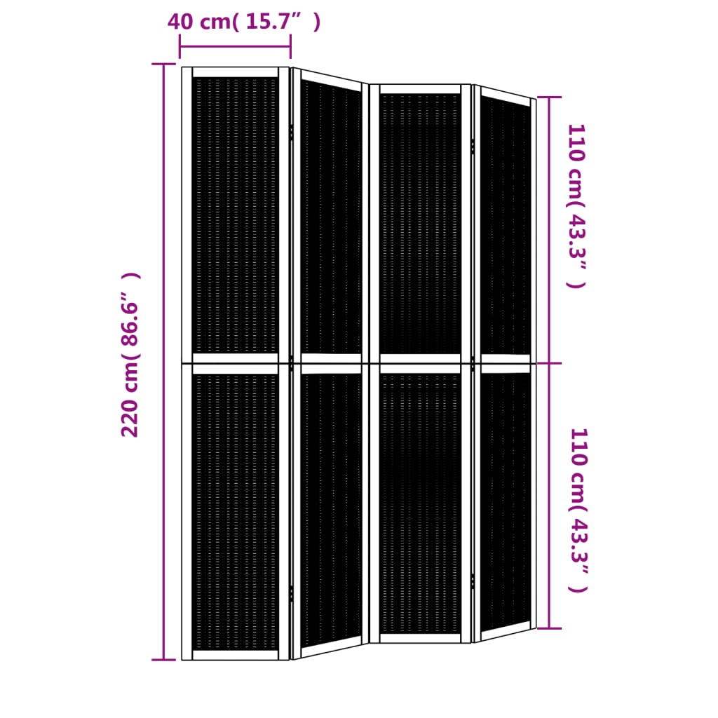 Kamerscherm met 4 panelen massief paulowniahout bruin