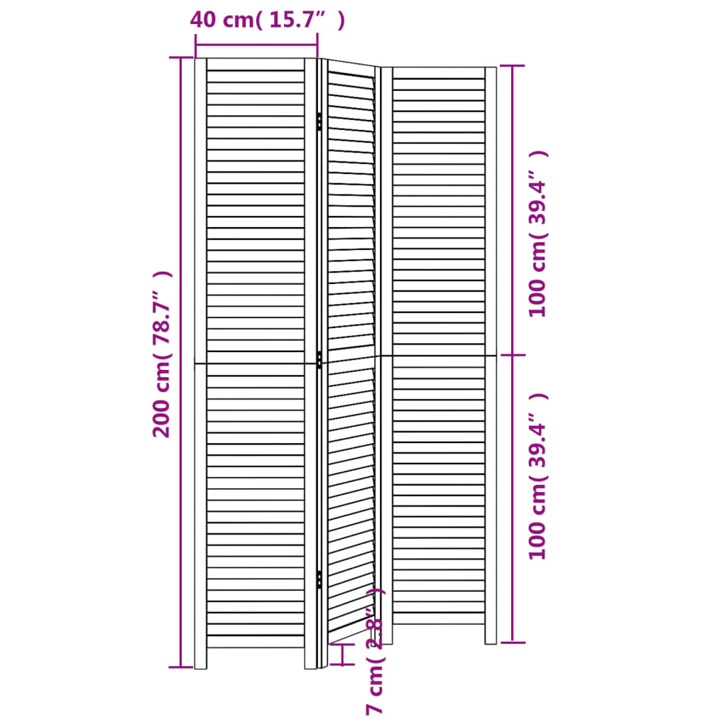 Kamerscherm met 6 panelen massief paulowniahout wit