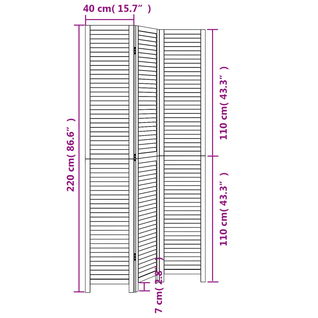 Kamerscherm met 6 panelen massief paulowniahout wit