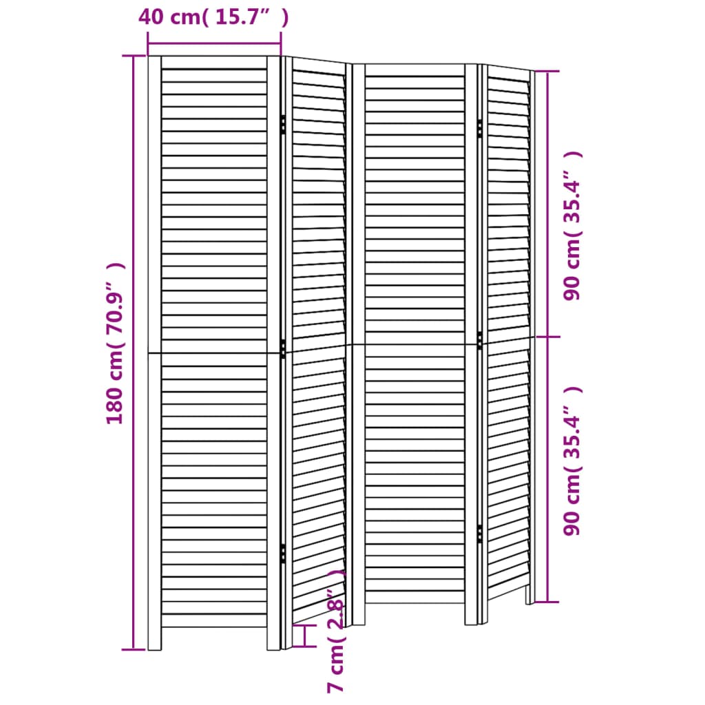 Kamerscherm met 6 panelen massief paulowniahout wit